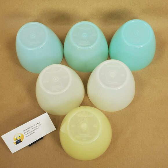 Vintage Set of 6 Tupperware Refridgerator Bowls # 148 Green White Yellow Plastic - Picture 3 of 4